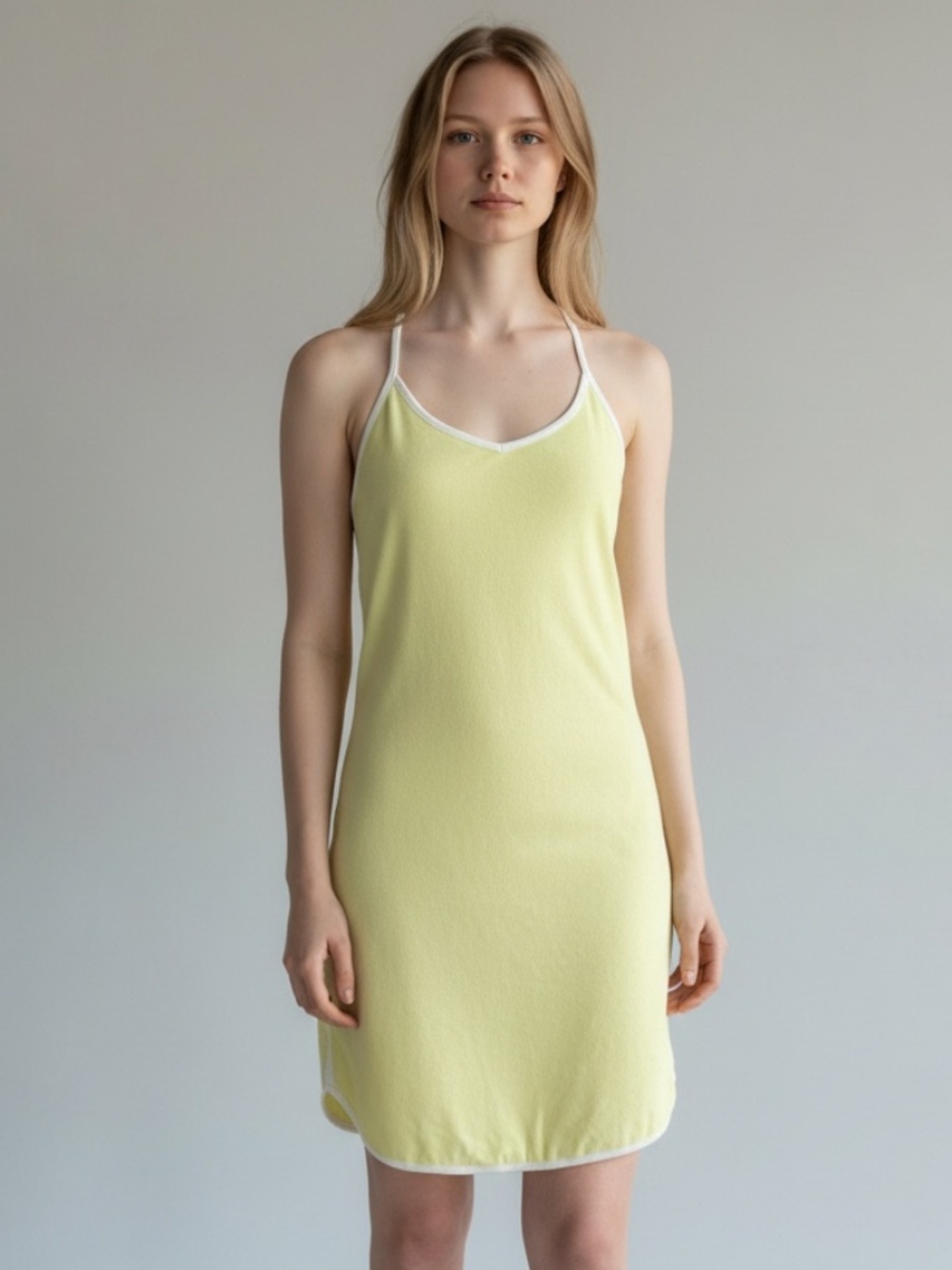 No Boundaries Yellow Terry Cloth Racerback Mini Dress White Trim Size Large